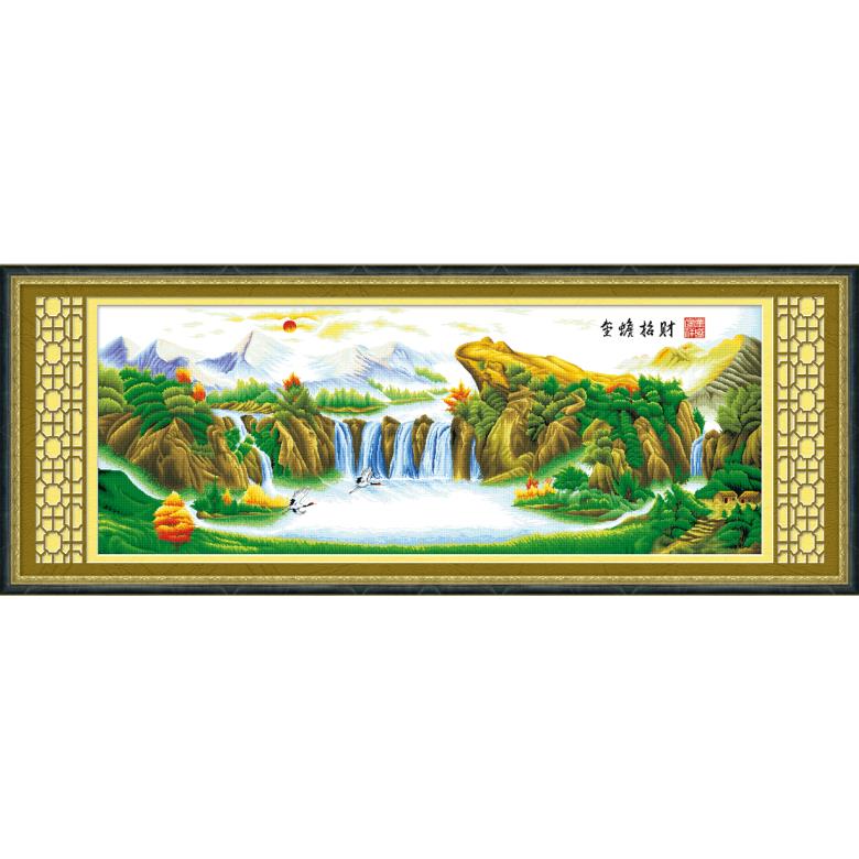 K100十字绣客厅山水画 2018 新款 清新自然风大幅简单绣金蟾招财