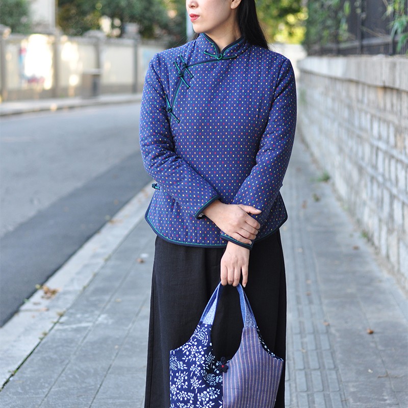 福利款【远山】天然棉花上衣盘扣提花复古棉衣斜襟修身百搭秋冬