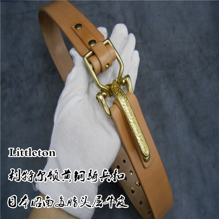 手工定制昭南多脂头层牛皮Littleton利特尔顿黄铜骑兵扣腰带皮带