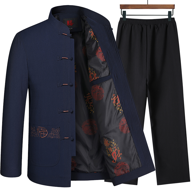 春秋季中老年人唐装男夹克中国风外套爸爸装冬季加绒加厚爷爷装