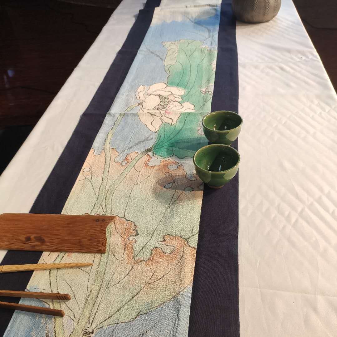 走近云南花摆夷原创手绘桌旗可做衣服披肩荷3茶席