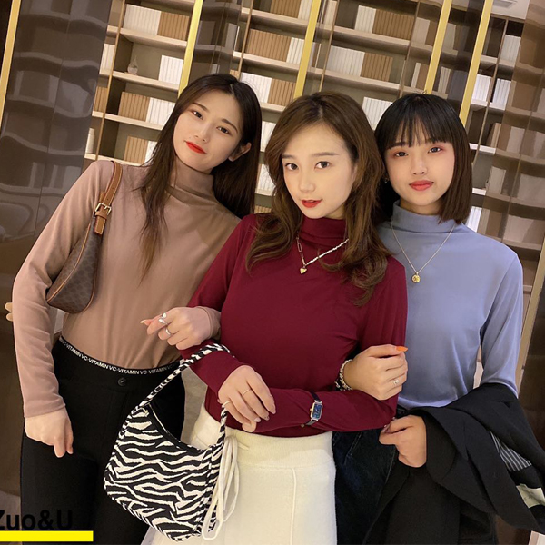 韩版闺蜜ins打底衫双面磨毛保暖半高领大弹力内搭抗起球打底