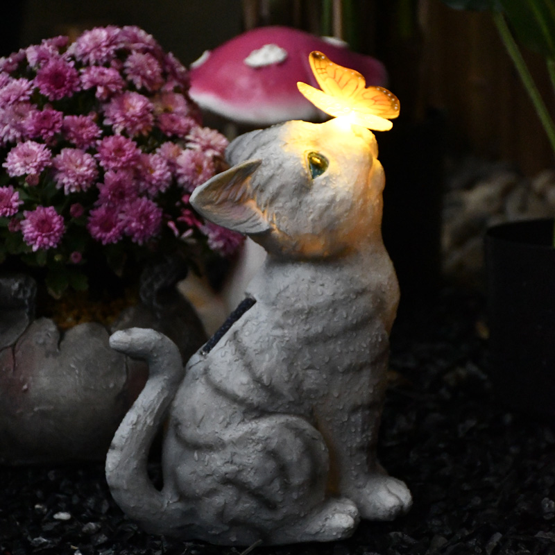 猫咪摆件太阳能灯阳台小夜灯花园装饰庭院户外树脂发光小动物雕塑