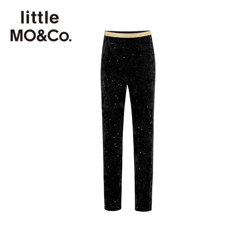little moco童装秋冬时尚轻奢修身黑色丝绒打底长裤童#KBO4PAT031