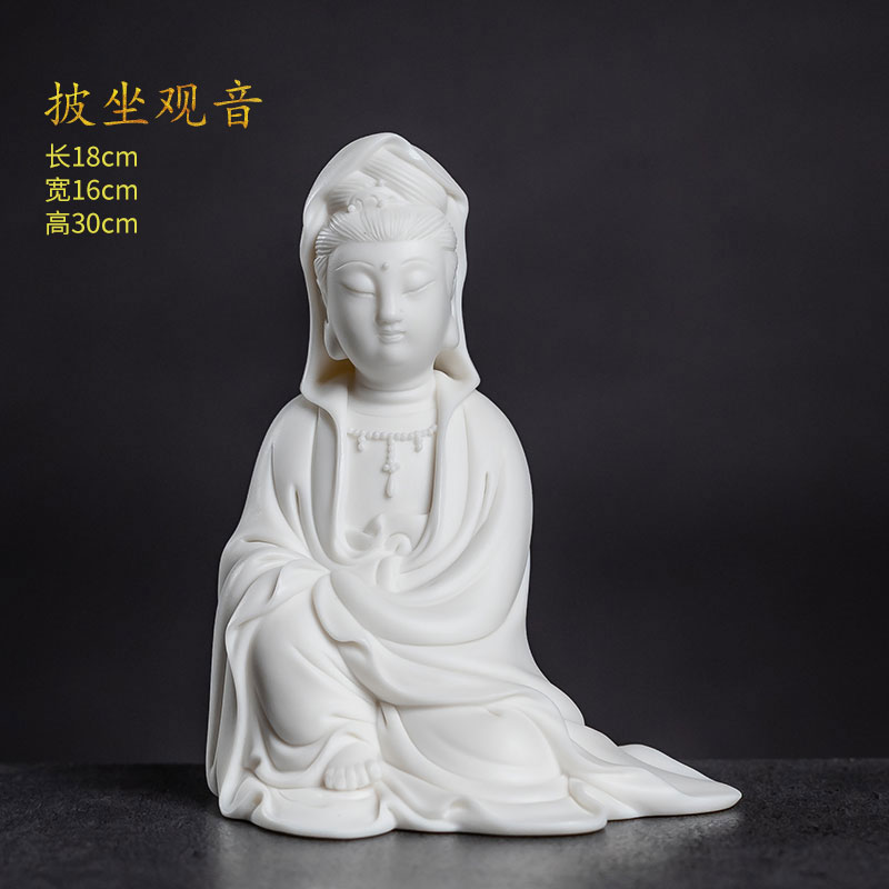 白瓷素烧手工观音陶瓷佛像工艺品摆件商务室内办公桌博古架客厅装
