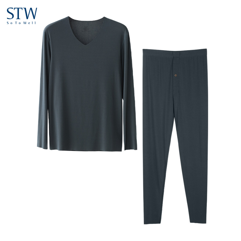 STW莫代尔秋衣秋裤男隐形棉毛衫冬季内衣无痕保暖内衣男套装薄款