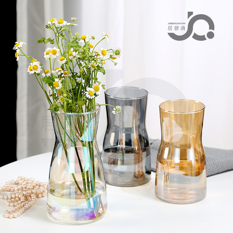 北欧幻彩简约玻璃花瓶创意透明插花餐桌客厅装饰摆件清新鲜花