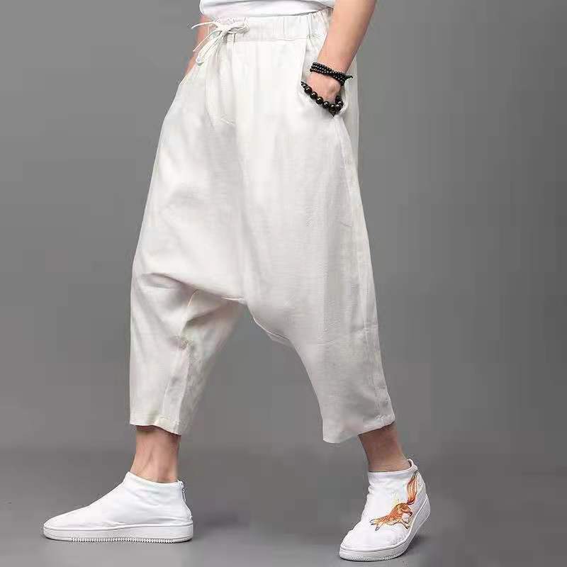 2123玄灵帝男士唐装亚麻裤八分裤中国风个性低裆跨裤