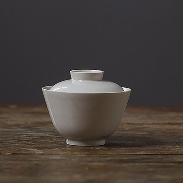 茶香记  对白盖碗 陶瓷仿古盖碗 草木灰釉 仿宋 素雅泡茶碗