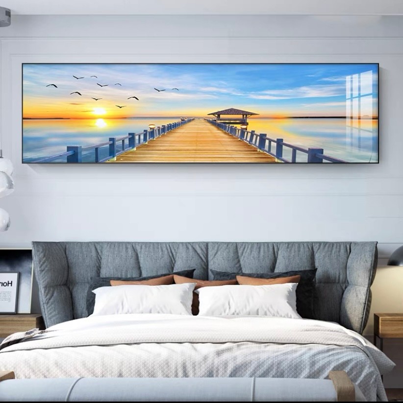 带灯金框床头画《海岸风景》【多款画面选择】镶钻晶瓷装饰画轻奢手工