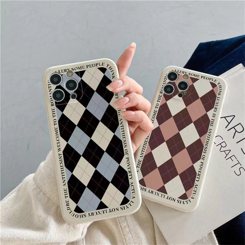 菱形格子适用于苹果/华为/OPPO/vivo/小米液态软胶个性潮流手机壳