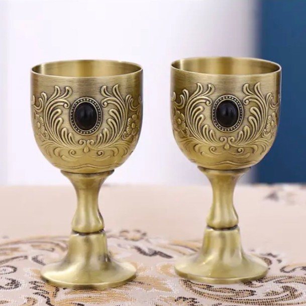 高脚酒杯仿古欧式镶嵌宝石杯高脚酒杯摆件小酒杯时尚创意