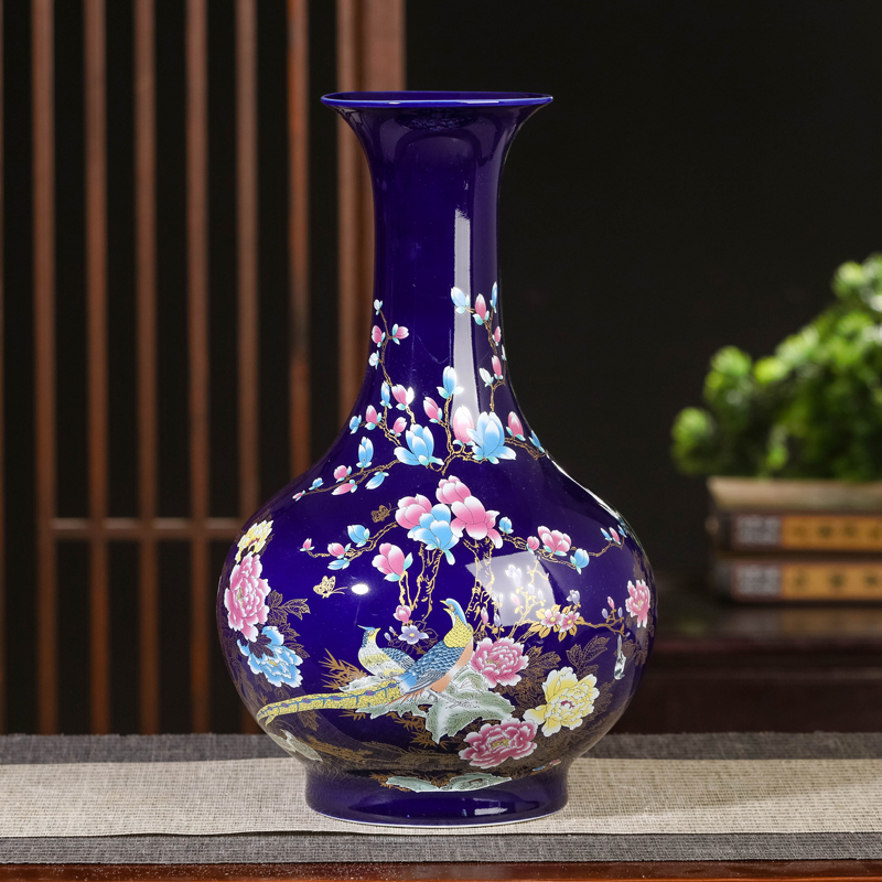 景德镇中号陶瓷花瓶摆件  蓝色锦绣前程 玄关客厅装饰摆件