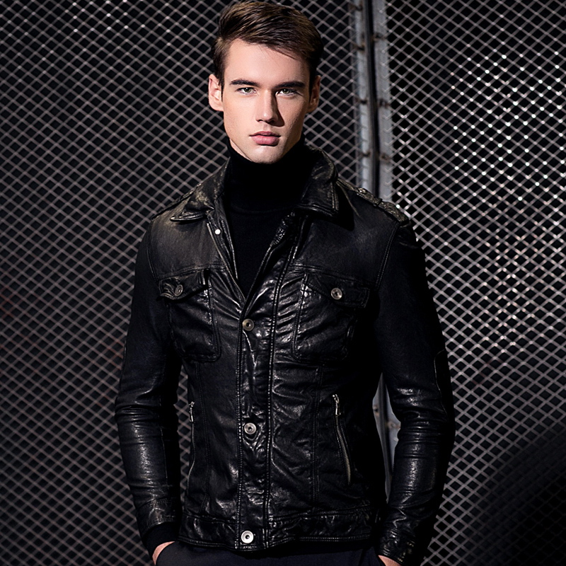 02197 男士头层植鞣绵羊皮机车真皮皮衣低奢韩版修身帅气时尚外套