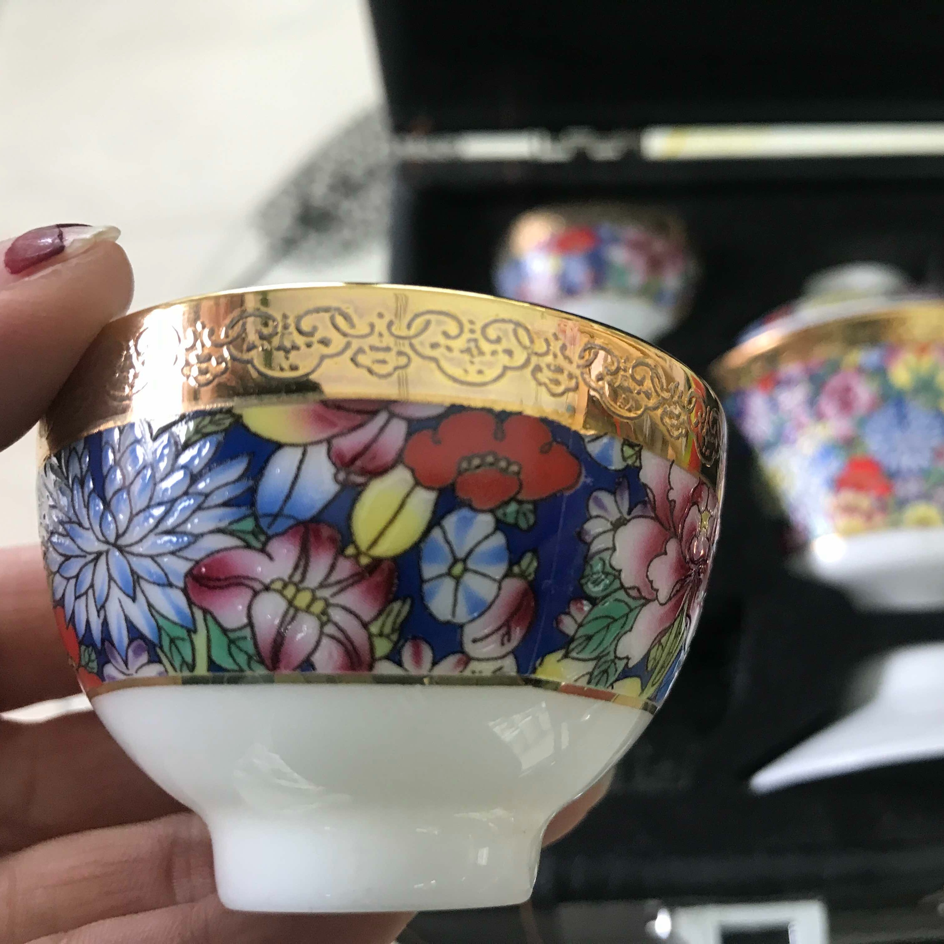 骨质瓷茶具套装骨瓷茶盖碗功夫茶杯家用瓷器7件套水具喝水杯茶碗