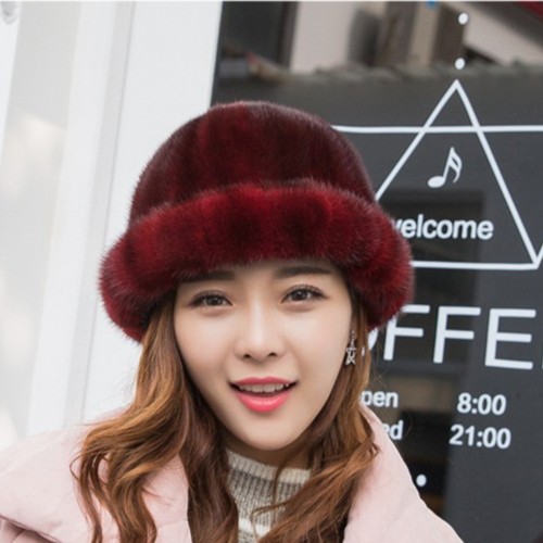 水貂加厚帽子礼帽水貂圈礼帽女款水貂帽子盆帽冬季保暖水貂帽女