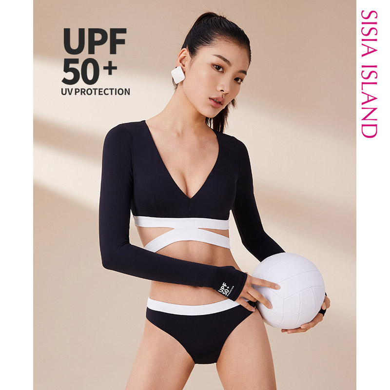 sisia新款冲浪泳衣女夏长袖防晒性感聚拢显瘦分体泳衣SWB20-46A