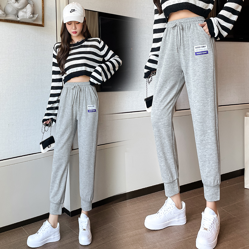 直播链接网红女裤裤灰色束脚运动裤宽松秋冬加厚直筒高腰休闲卫裤
