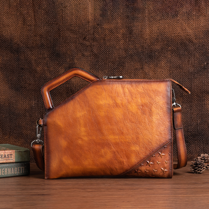 【米鹿皮具】手包（31168）尺寸 高24 宽30 底3复古牛皮百搭单肩男士