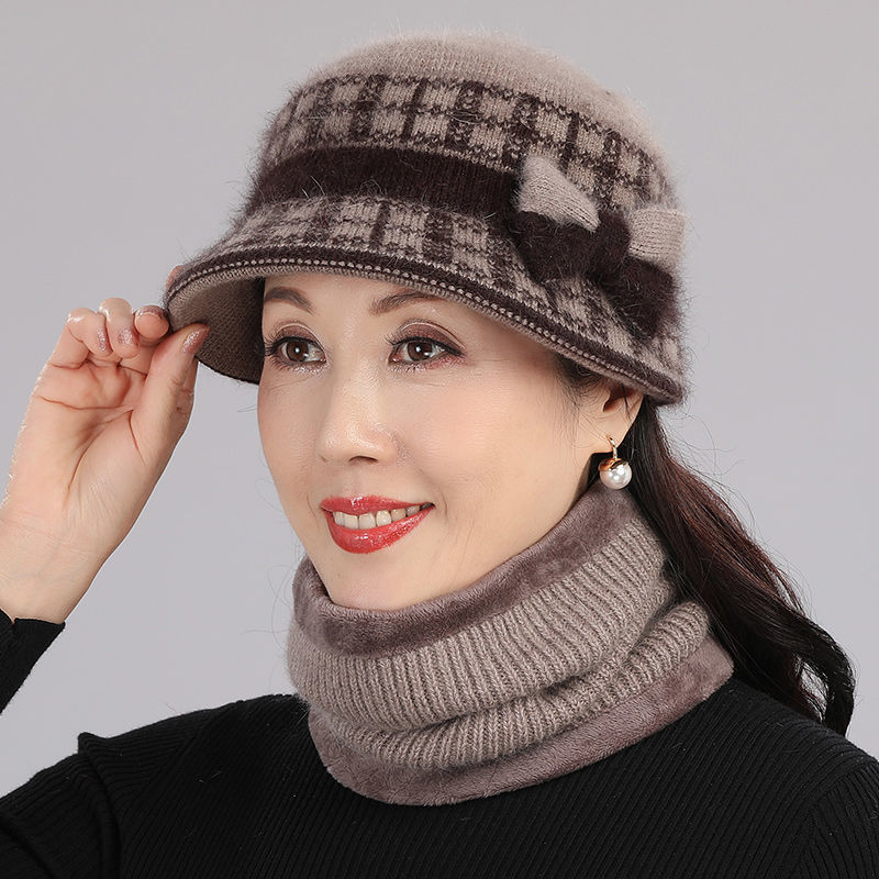 时尚格子加绒加厚秋冬帽妈妈帽奶奶帽4