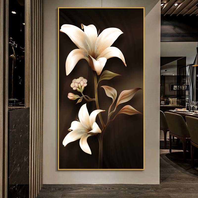 玄关百合花十字绣线绣2021客厅新款手工刺绣卧室花卉自己绣满绣