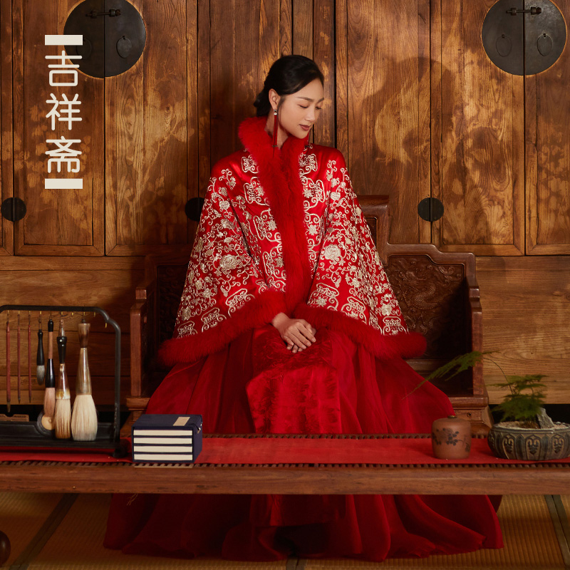 吉祥斋女装貂蝉闭月披肩桑蚕丝新款国风礼服秋冬款正品