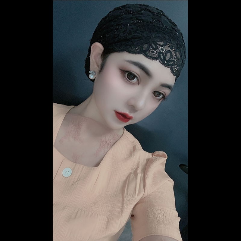 春夏季薄款蕾丝拼接包头帽时尚透气头巾帽韩版月子帽光头化疗帽女