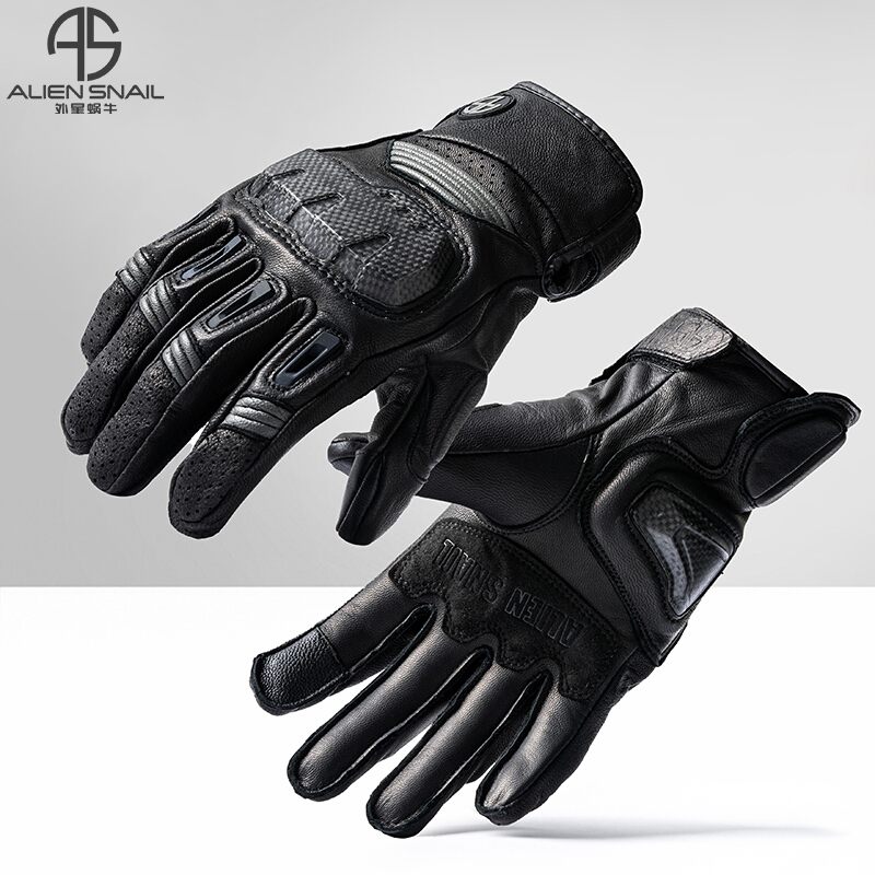 外星蜗牛T6短款羊皮摩托车手套四季全指碳纤维护壳防摔触屏手套男