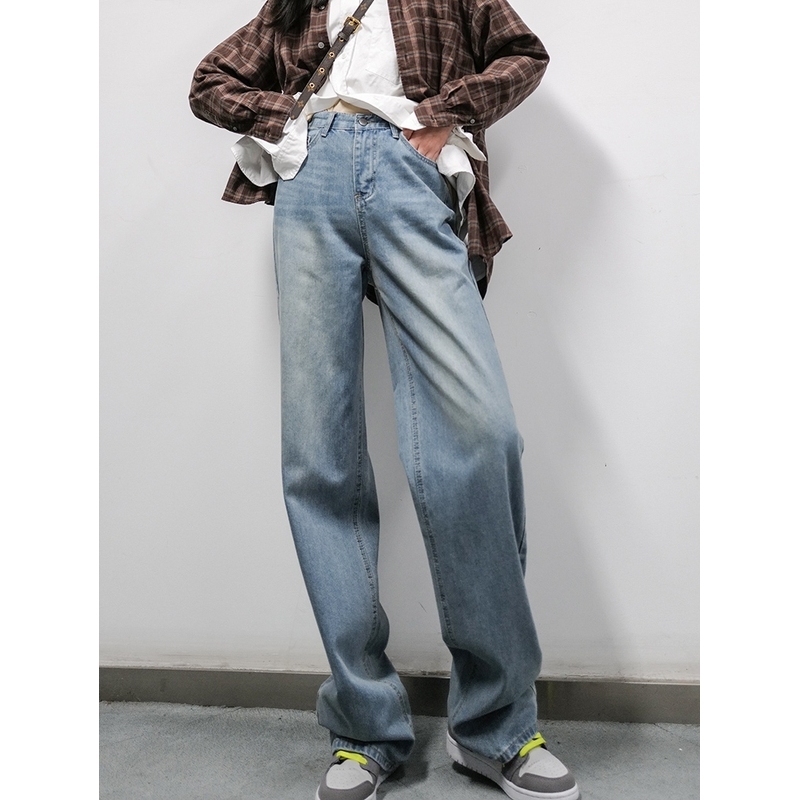 9097 超长175高个加长CHIC直筒裤牛仔裤秋冬复古时髦阔腿裤女裤
