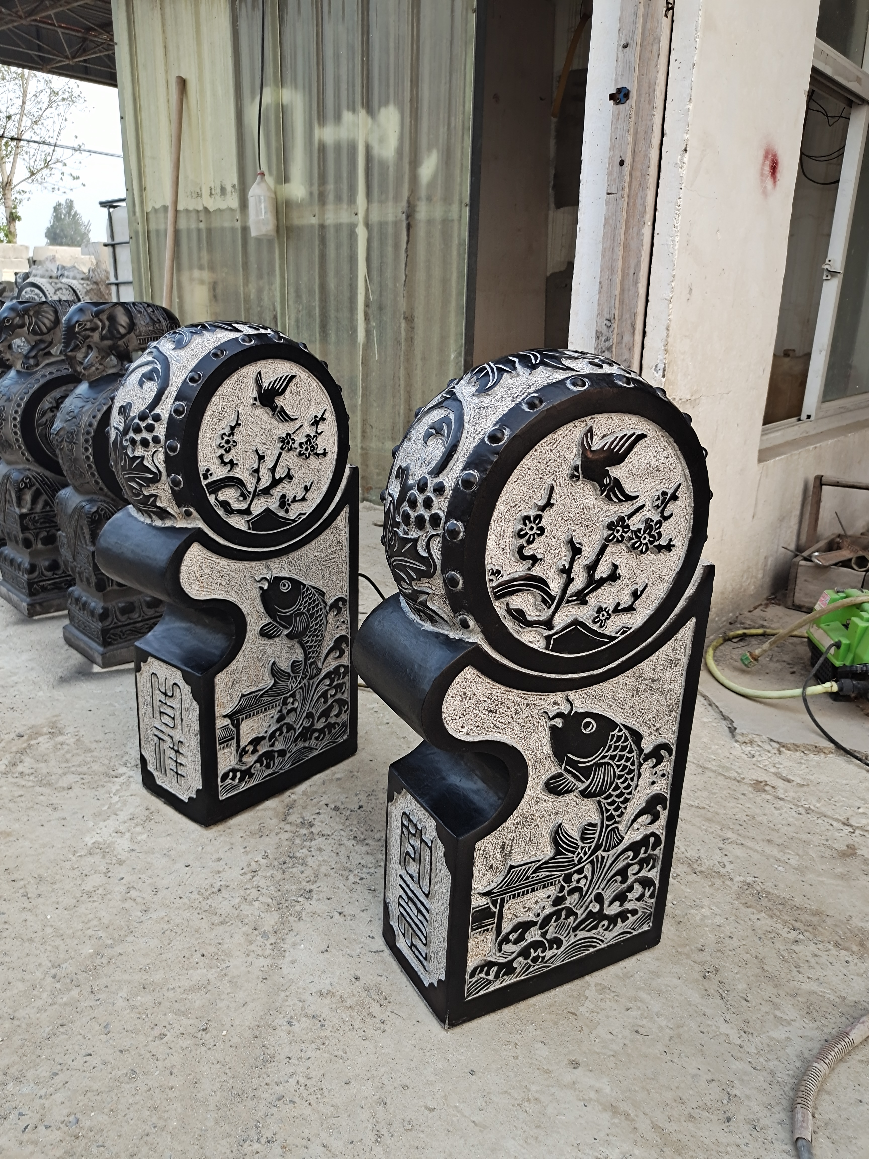 喜鹊登梅门墩抱鼓石青石材质门口摆件