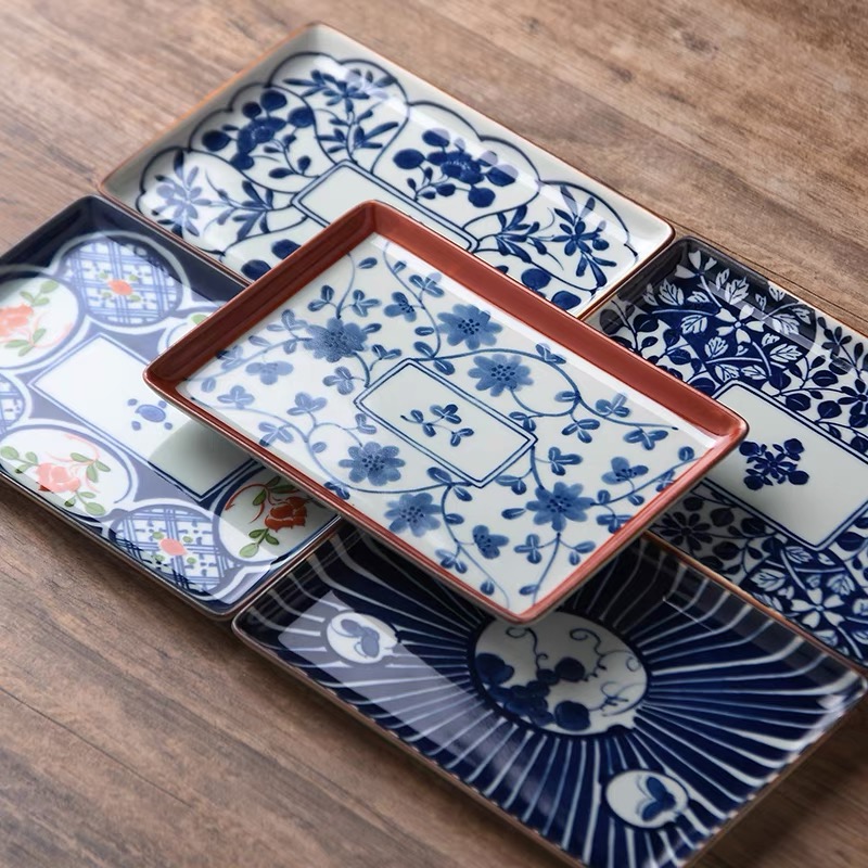 者者居 日本进口有田烧古染绘变餐盘釉下彩碟家用餐盘17*12*1.5cm