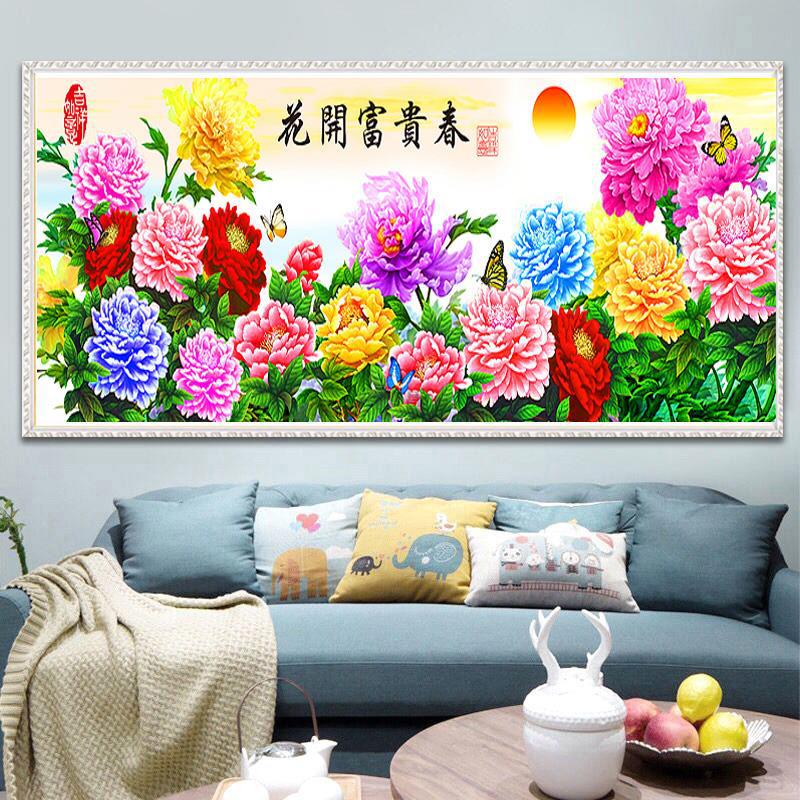 （绣580)花开富贵春十字绣(棉线满绣)