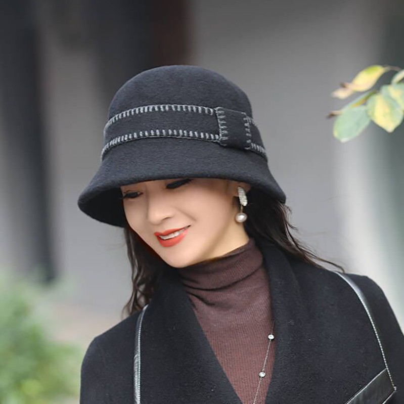 2519缝线女士显脸小秋冬季百搭保暖小盆帽时尚韩版双面休闲渔夫帽