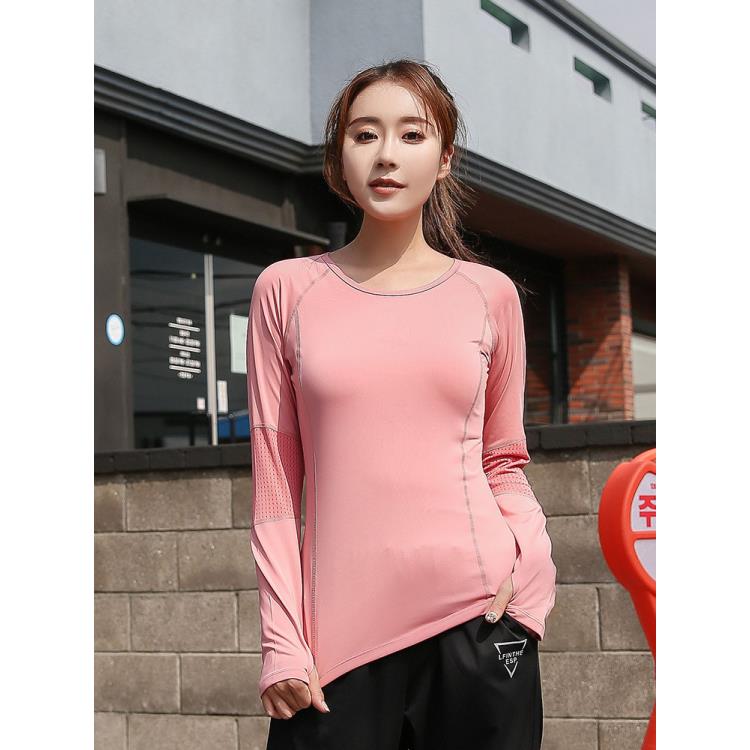 大码瑜伽服T恤女秋季胖MM健身服速干衣跑步宽松长袖运动上衣8033