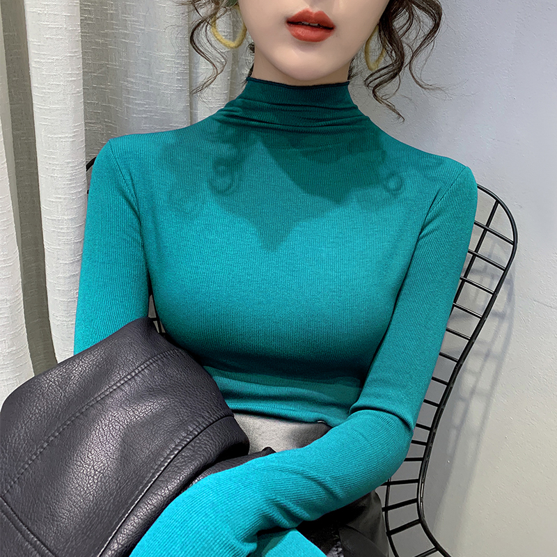 半高领加绒打底衫女内搭木耳边上衣磨毛长袖t恤2025新款修身洋气