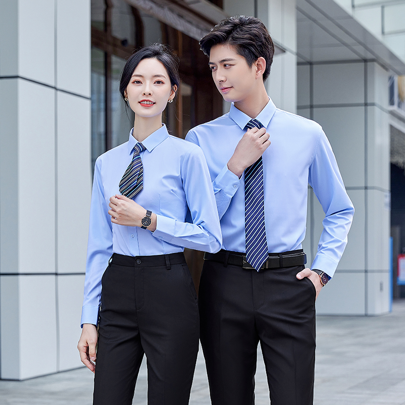 807男女同款职业白衬衫女竹纤维长袖春秋季修身正装衬衣工作服