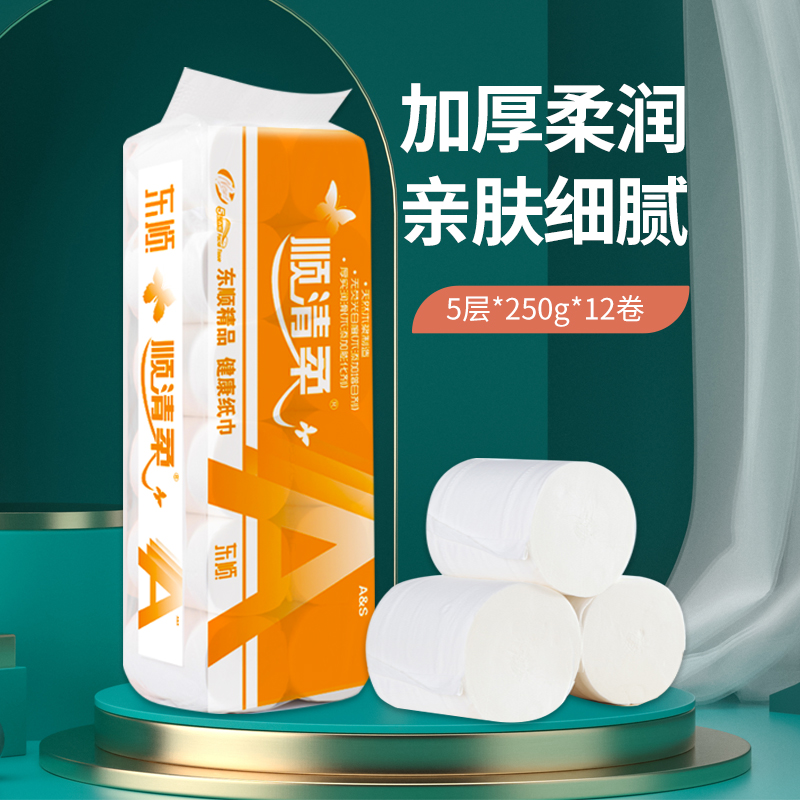 【家用大卷】东顺顺清柔5层加厚12卷大卷卫生纸3000克1提共6斤