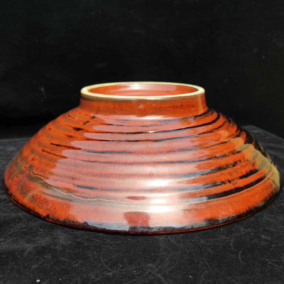 磁州窑国营邯郸陶瓷总公司第五瓷厂创汇窑变红天目粗瓷大斗笠盏