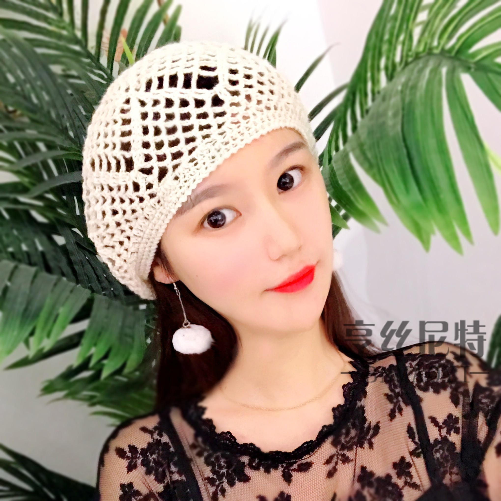 韩版贝雷手工编织画家毛线春夏花朵帽
