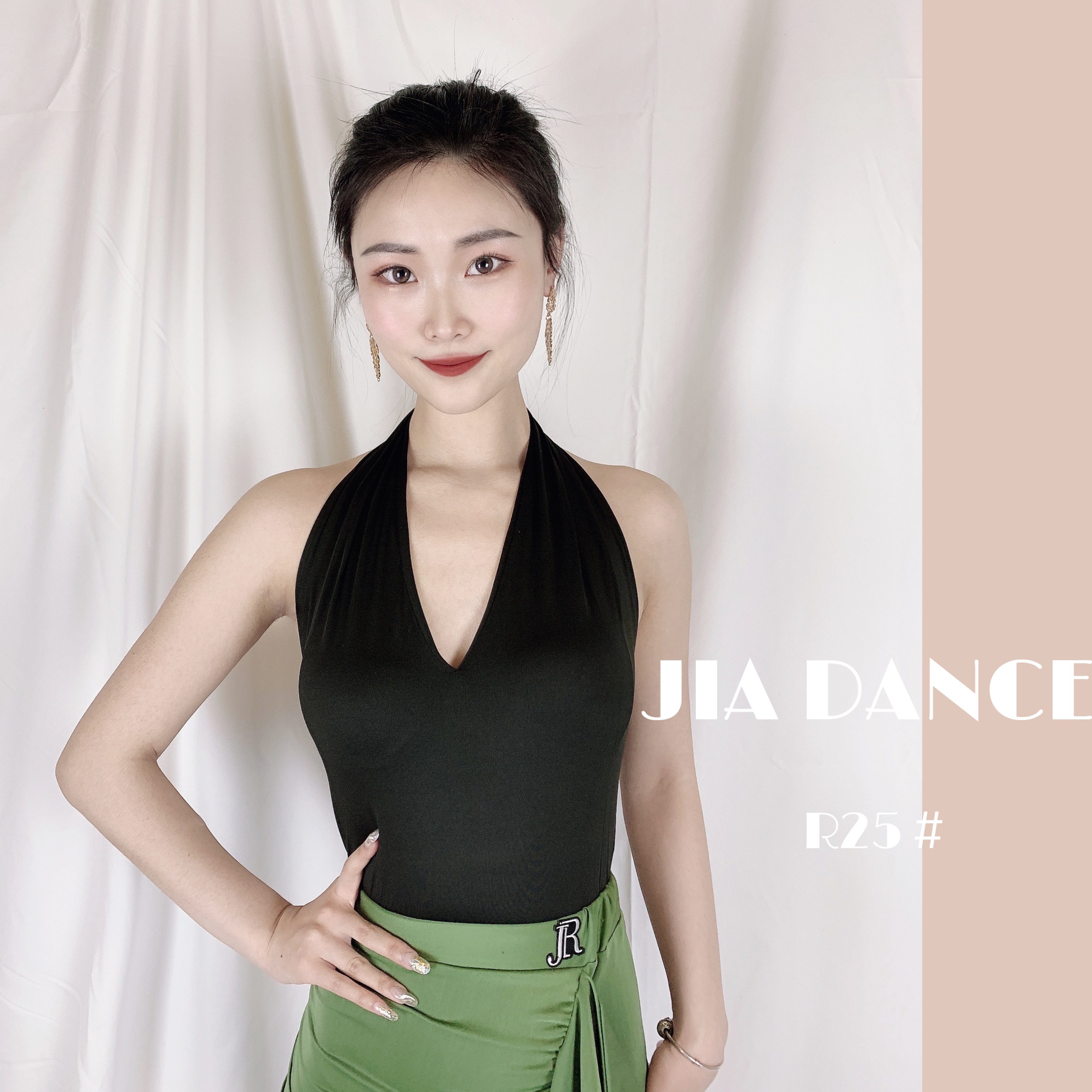 JIA.DANCE 拉丁舞新款上衣女挂脖露背连体操服摩登自带胸垫R25