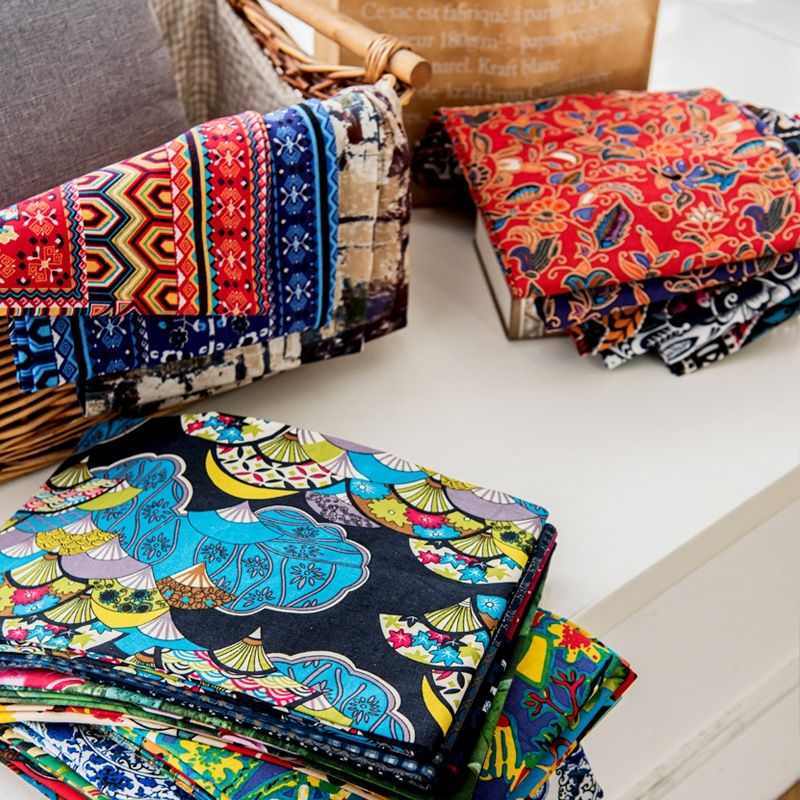 云南丽江印花棉麻布料民族风复古风波西米亚面料饭店靠枕桌布舒适