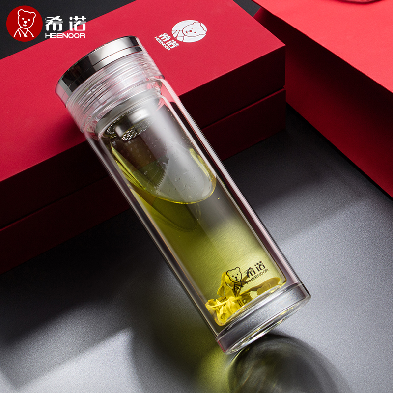HEENOOR/希诺双层玻璃茶杯 便携隔热领导总裁行政商务办公泡水杯