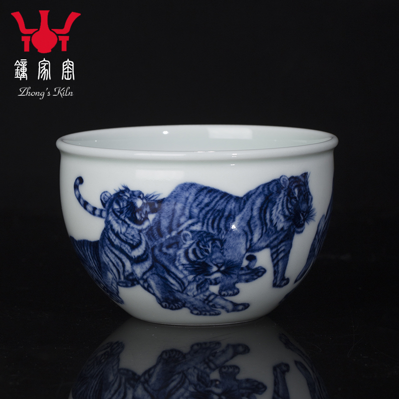 钟家窑茶杯个人专用青花主人杯单杯景德镇青花柴窑功夫五虎福茶杯
