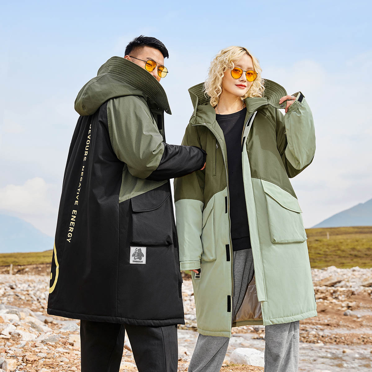 【行走的大棉被】NMAX大码潮牌长款冬季撞色拼接风衣外套棉衣ANM005