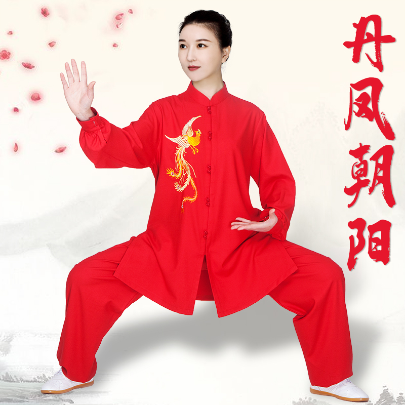 高端改良太极服女装新款飘逸棉麻比赛表演太极拳练功服刺绣中长款