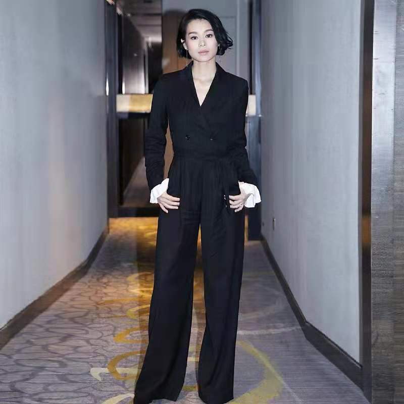 【OUYIXIU】早秋高定设计师条纹连体裤女装