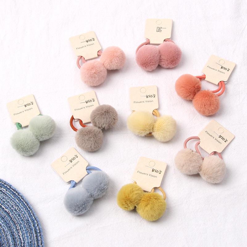 黄小妞儿童发饰秋冬毛球球发圈宝宝小皮筋对装球发绳