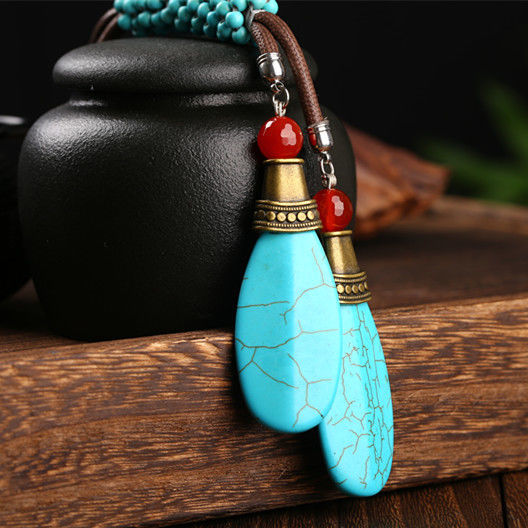 铜合金布艺项链 新款民族风毛衣链长款个性百搭手工古典女款项链