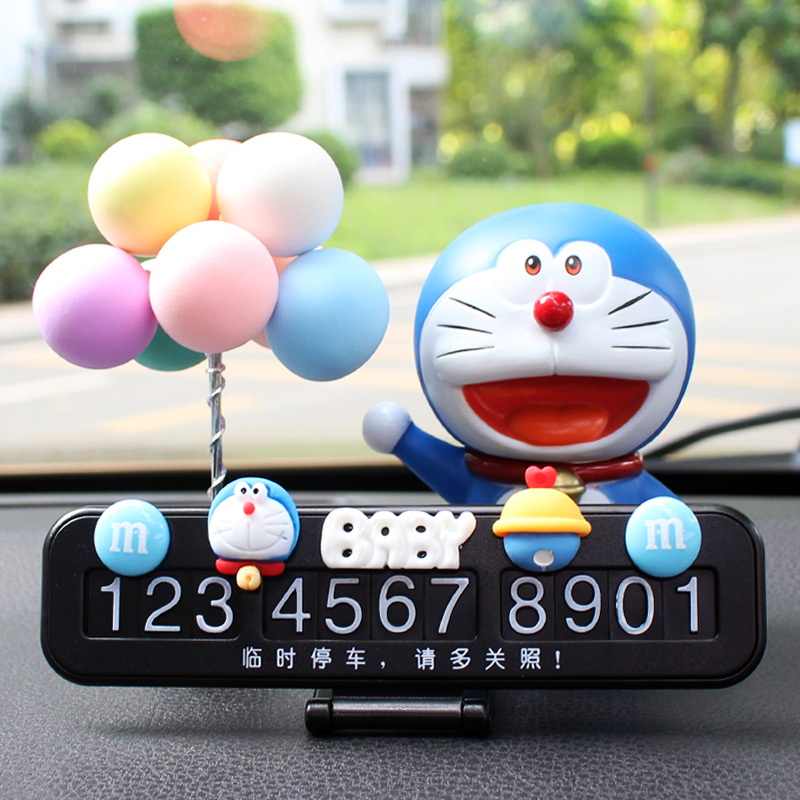  汽车临时停车号码牌哆啦A梦公仔挪车电话牌卡通隐藏式移车卡装饰