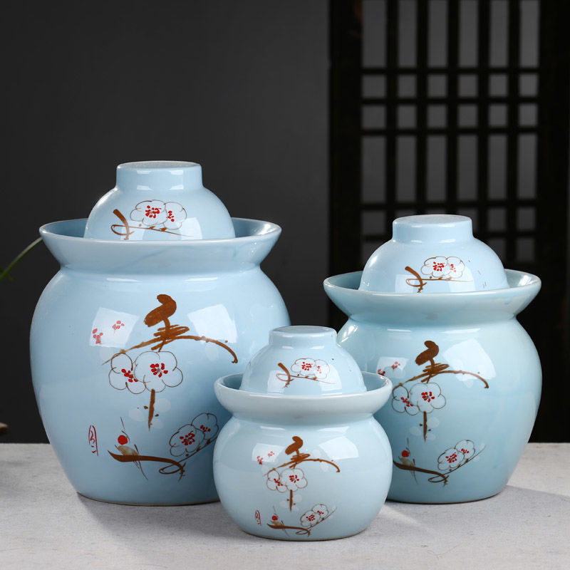 泡菜坛子景德镇陶瓷双盖泡菜坛家用腌菜缸密封罐咸蛋罐酿酒坛腌肉